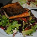 The Artisan Salad served complete with a pan seared fillet of salmon!