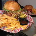 Bison burger with onion straw fries