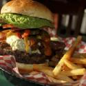 Bob's blazin bacon blue cheese burger, with hot cherry peppers